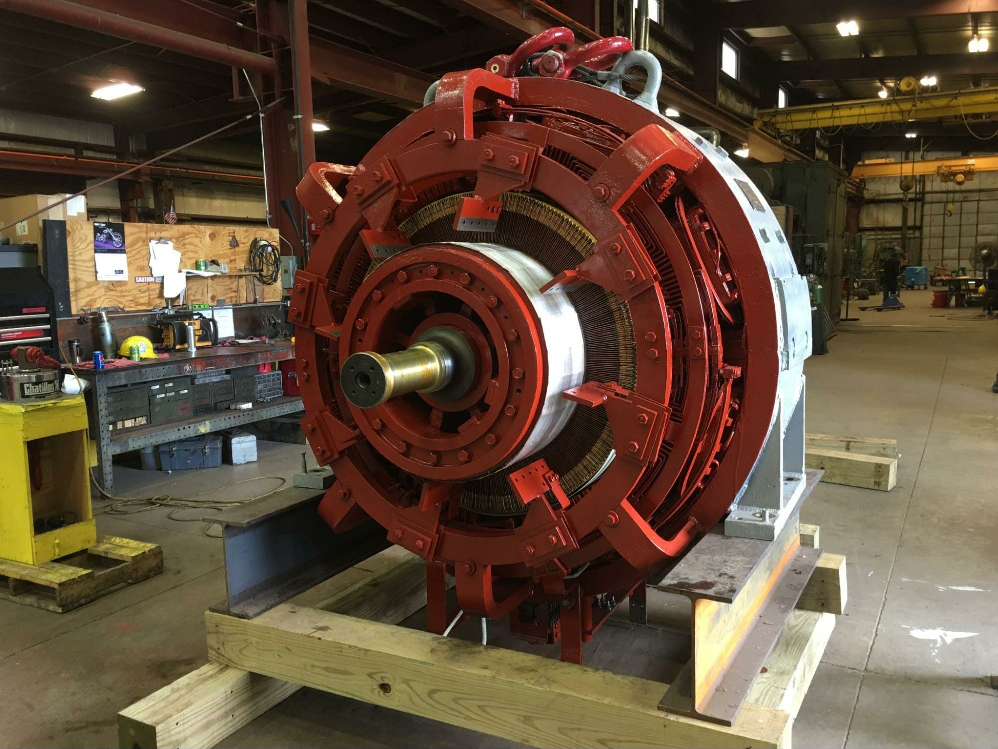 2000KW Generator on a pallet in a motor repair shop